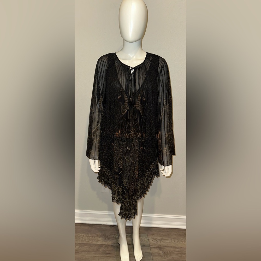CAMILLA *Cobra King* black pleated double layer 2 pc Egyptian print dress top S - Picture 6 of 14